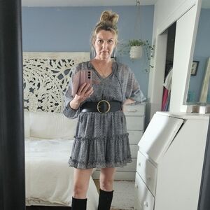 Lovestitch Gray Ruffled Tiered Long Sleeve Sundress